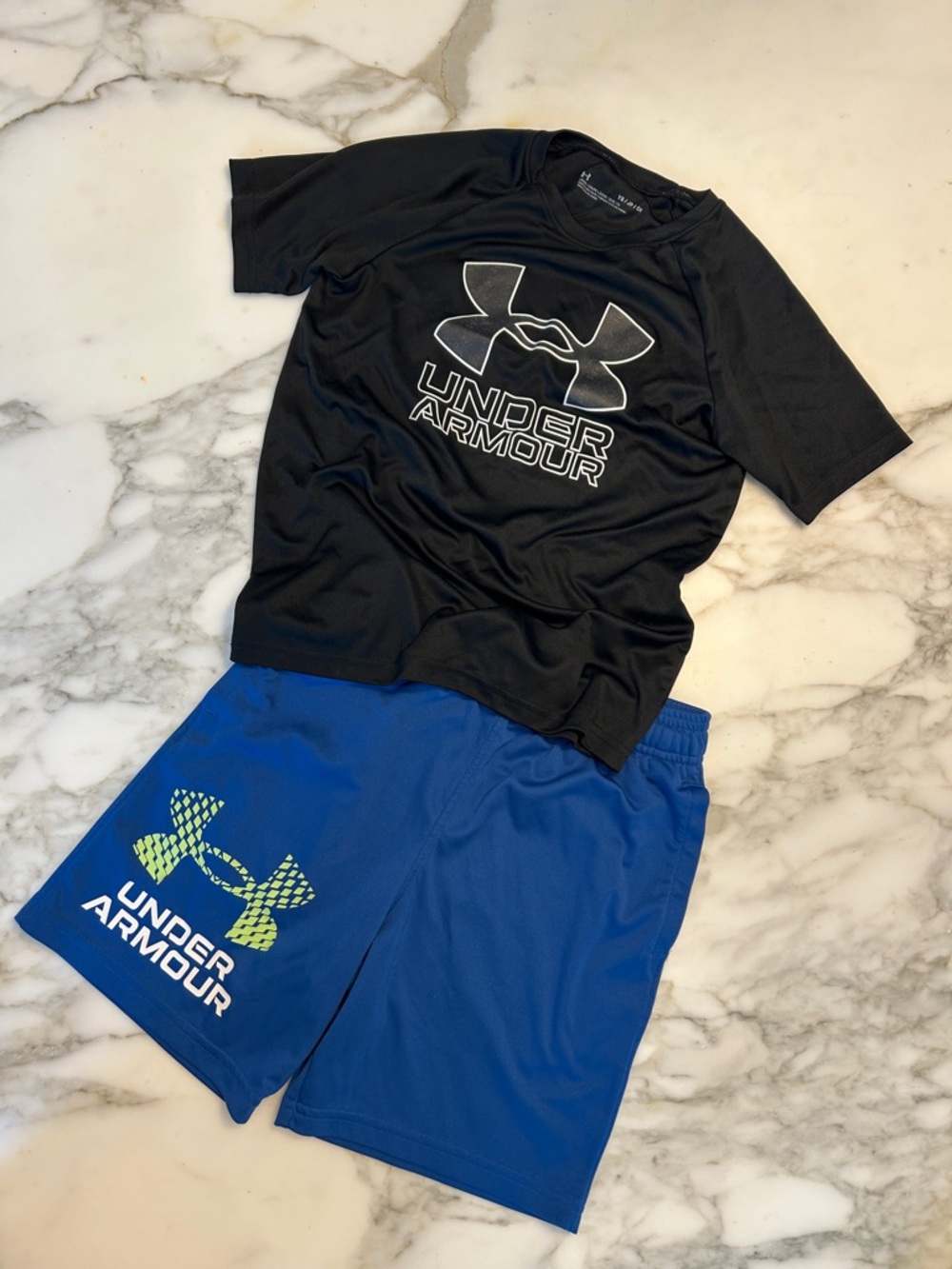 Under Armour Black Tee with Royal Blue Shorts